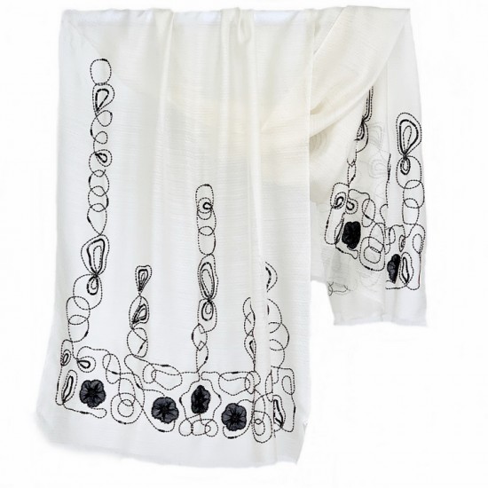 印度製真絲羊毛混紡手工釘珠披肩